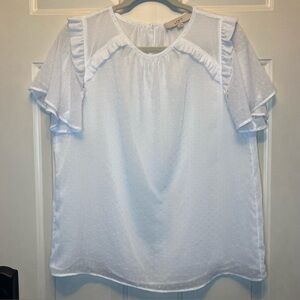 Loft Elegant White Ruffle Sleeve Sheer Dotted Swiss Top w/ Camilsole Sz M